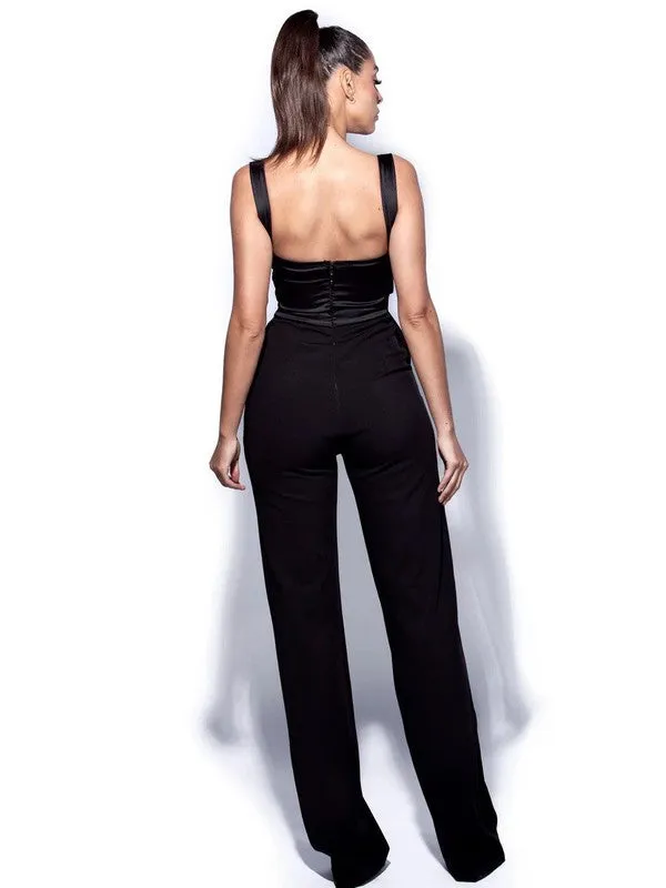 Onika Satin and Crepe Jumpsuit