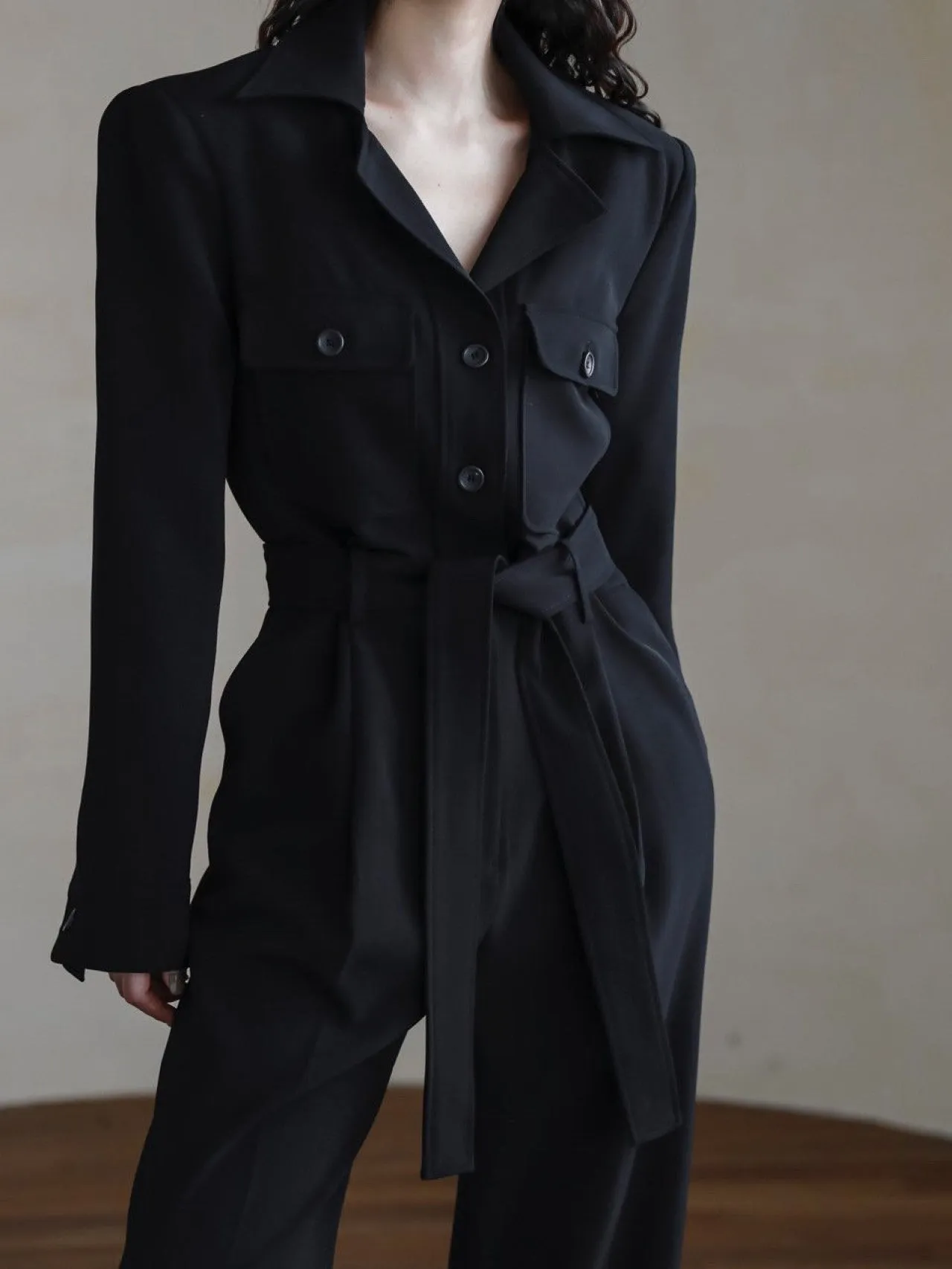 OPEN COLLAR BUTTON DETAIL JUMPSUIT