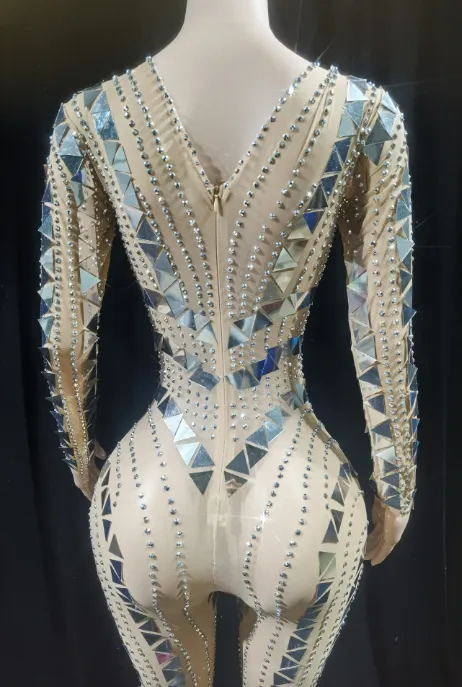 Party Outfit Nude Catsuit Mirror Jumpsuit Performance Costume