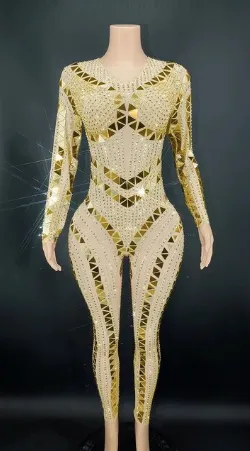 Party Outfit Nude Catsuit Mirror Jumpsuit Performance Costume