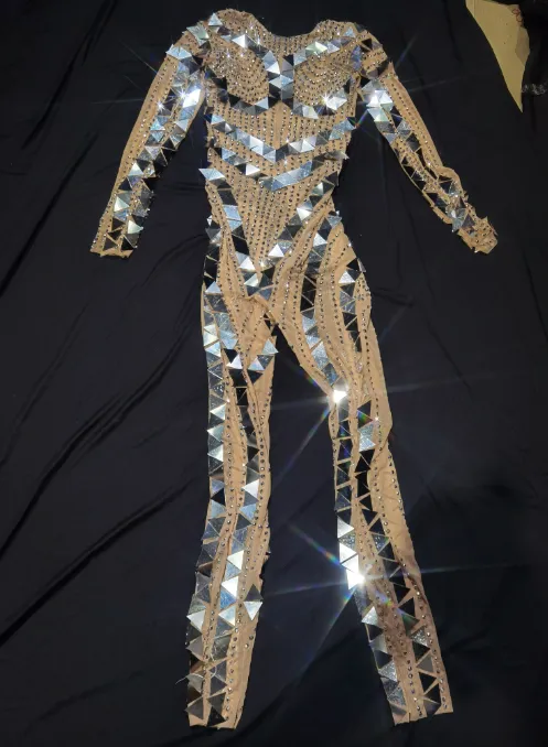 Party Outfit Nude Catsuit Mirror Jumpsuit Performance Costume