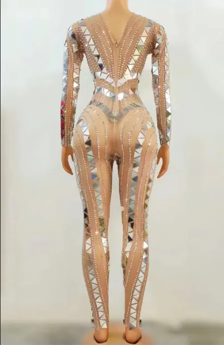 Party Outfit Nude Catsuit Mirror Jumpsuit Performance Costume