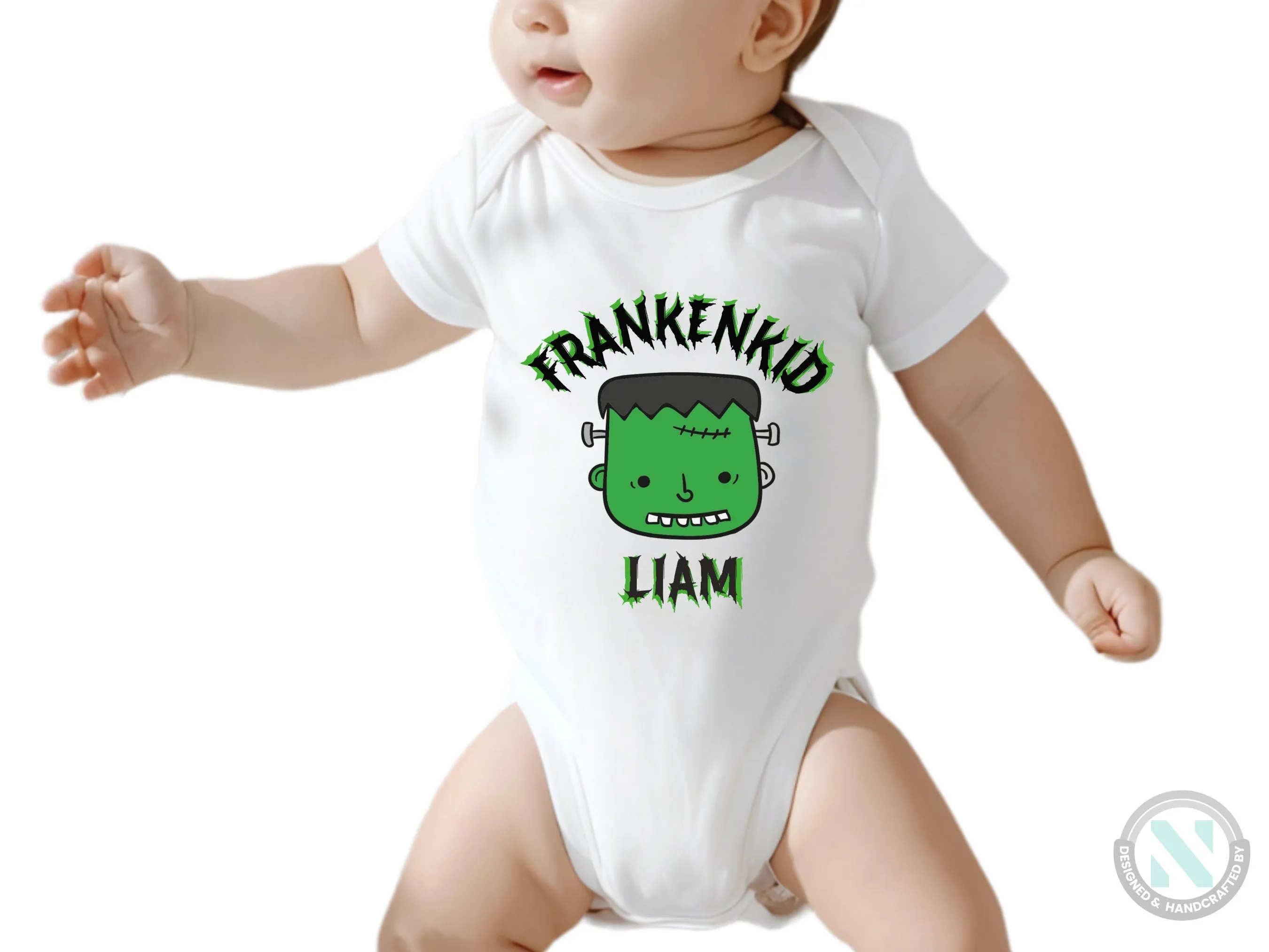 Personalize Halloween Baby Grow Gift for Boys with “Franken Kid” Baby Vest