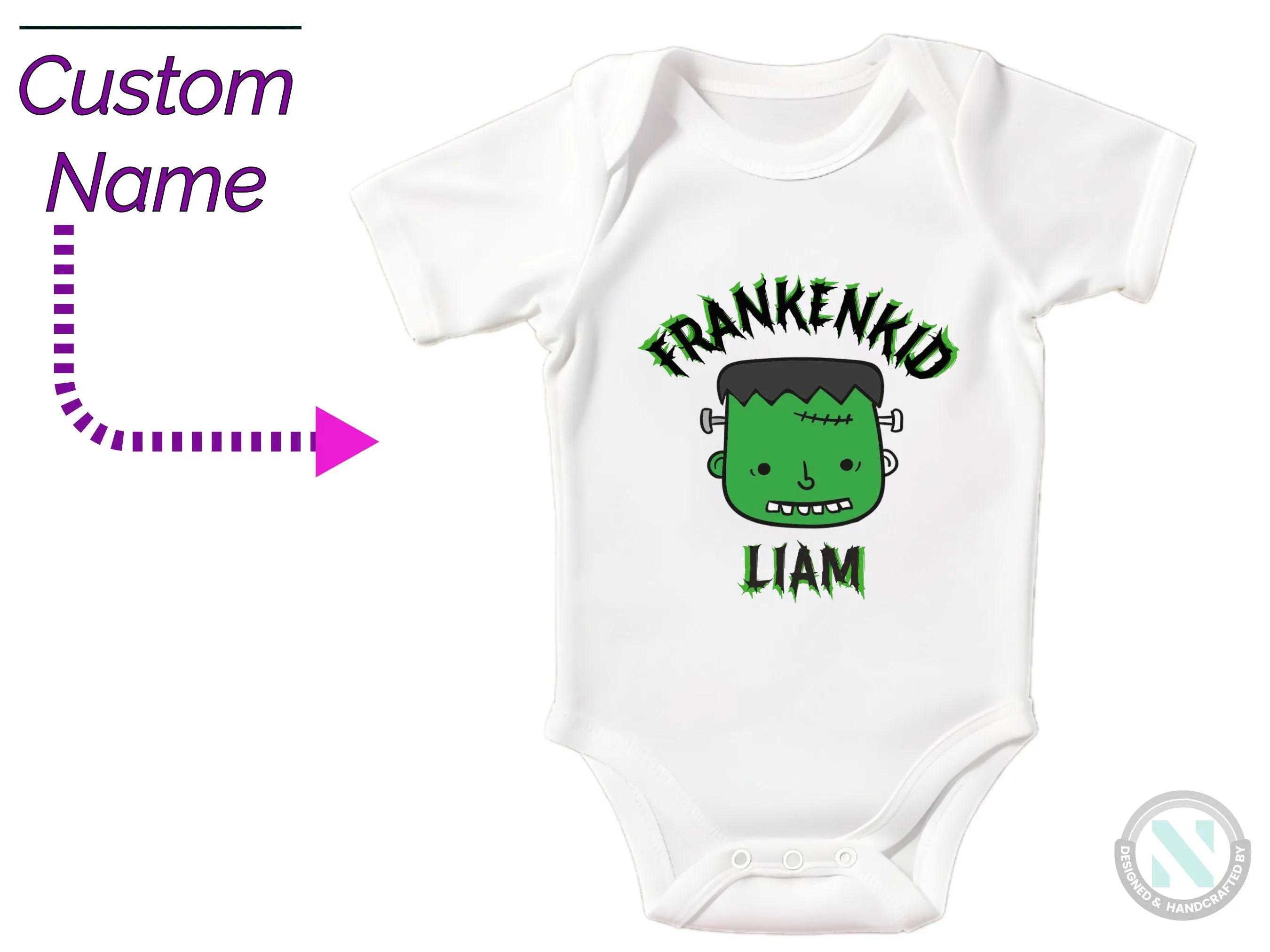 Personalize Halloween Baby Grow Gift for Boys with “Franken Kid” Baby Vest