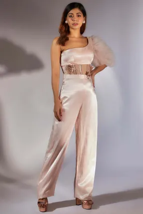 Pink Embroidered Corset Jumpsuit