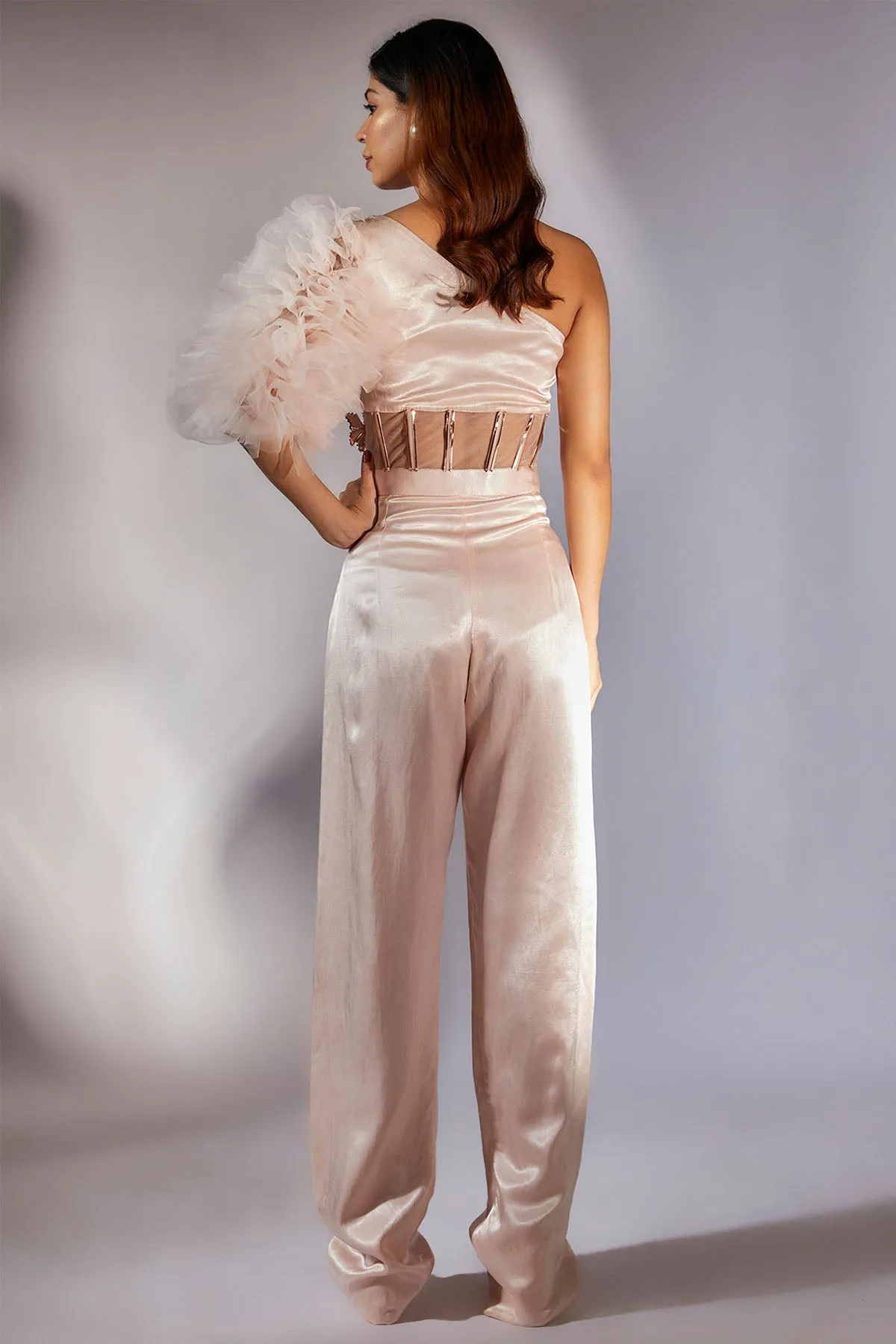 Pink Embroidered Corset Jumpsuit