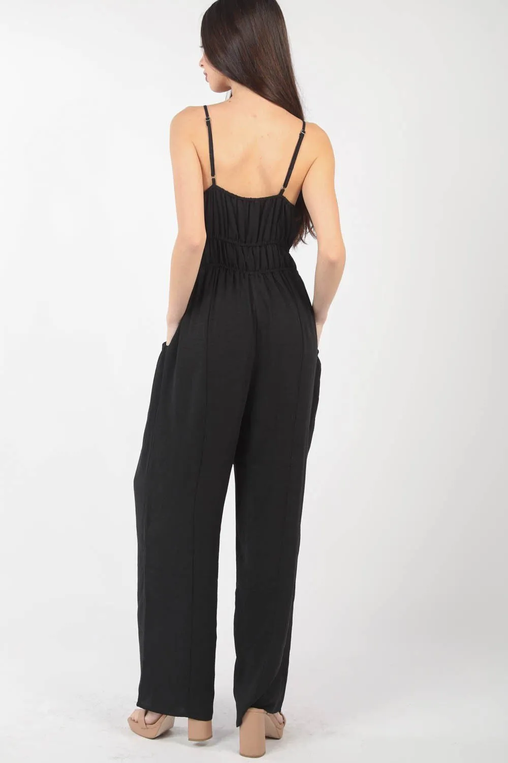 Pintuck Detail Woven Sleeveless Jumpsuit for Women