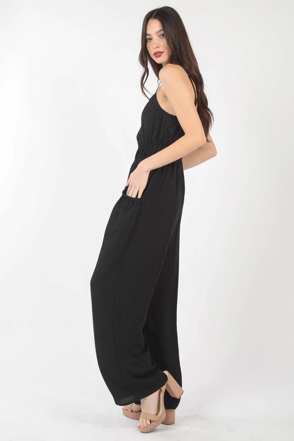 Pintuck Detail Woven Sleeveless Jumpsuit for Women