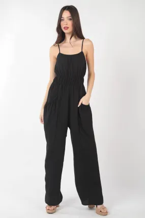 Pintuck Detail Woven Sleeveless Jumpsuit for Women