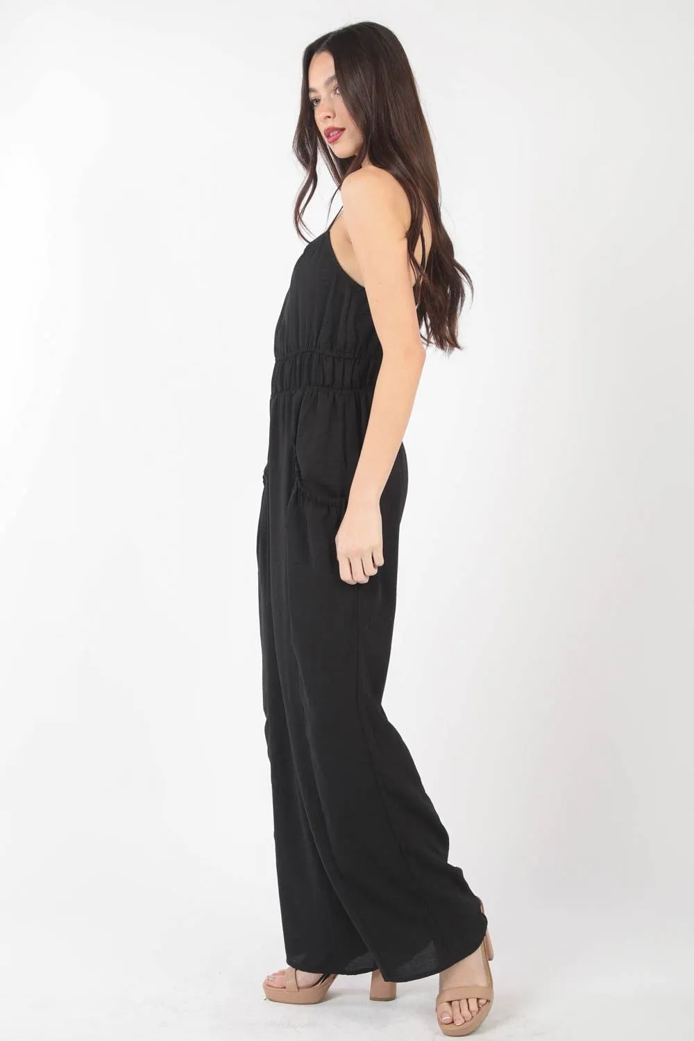 Pintuck Detail Woven Sleeveless Jumpsuit for Women