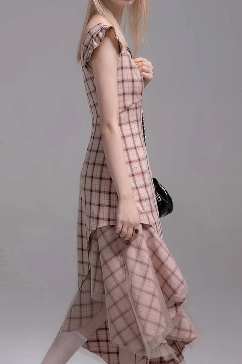 Plaid Irregular Hem Slip Dress