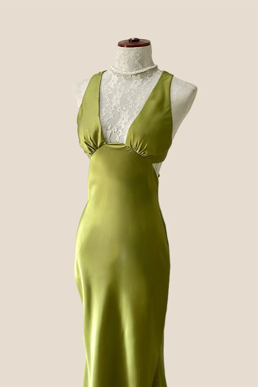 Plunge Neck Green Cutout Sheath Long Dress