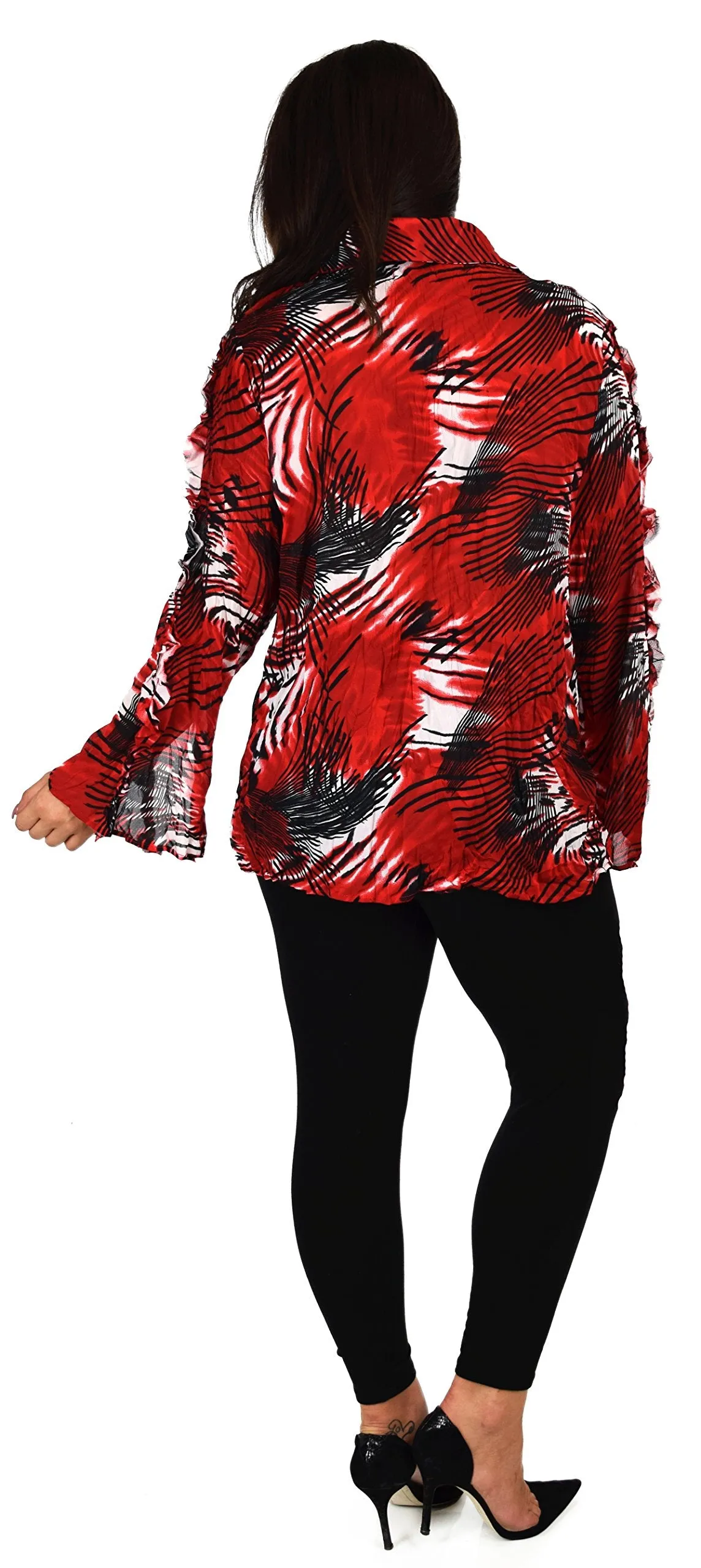 Plus Size Ruffle Crinkle Artsy Fullsleeve Blouse Shirt Top
