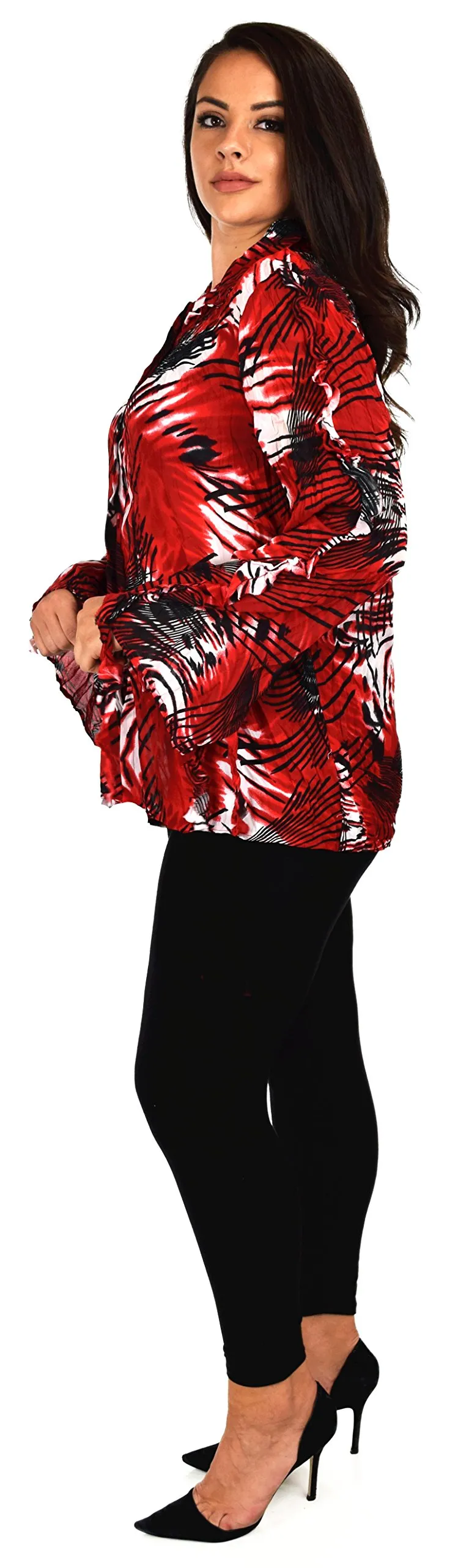 Plus Size Ruffle Crinkle Artsy Fullsleeve Blouse Shirt Top