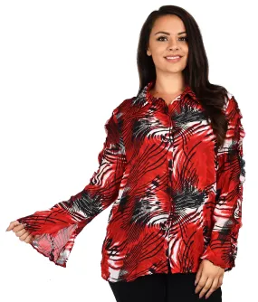 Plus Size Ruffle Crinkle Artsy Fullsleeve Blouse Shirt Top