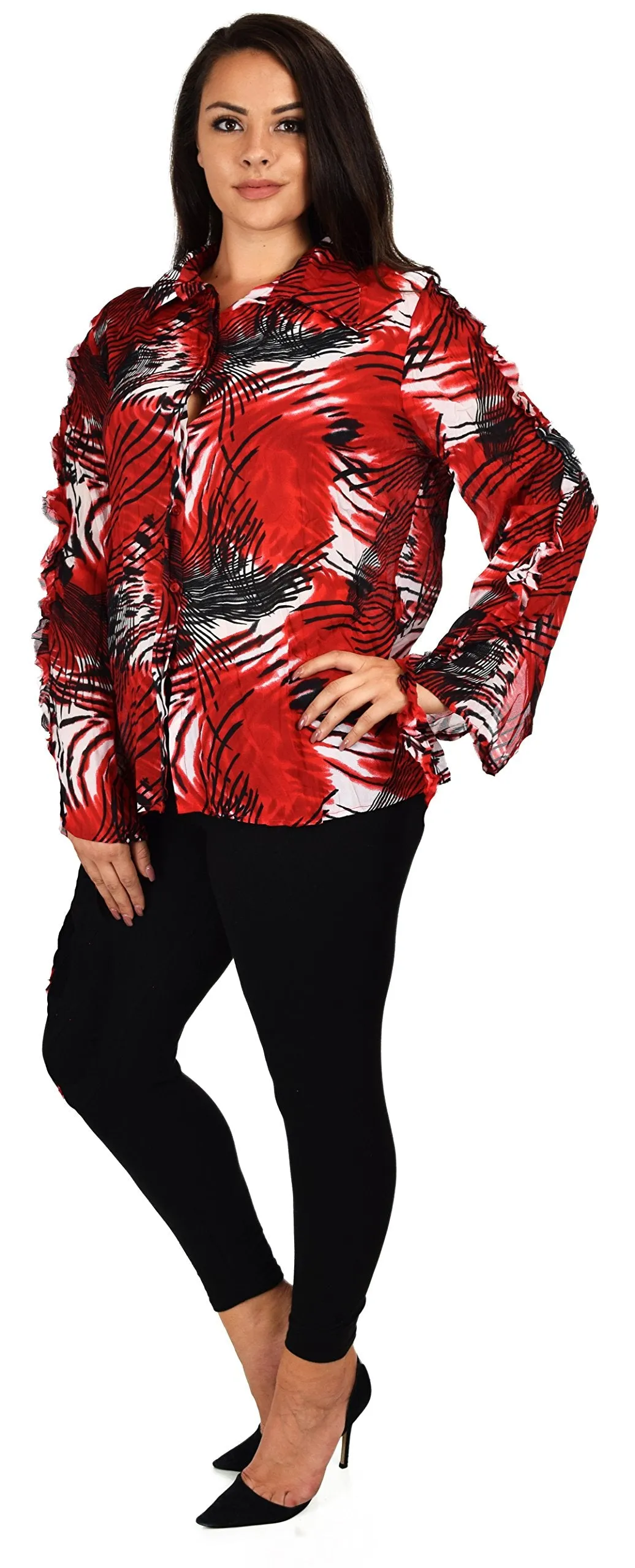 Plus Size Ruffle Crinkle Artsy Fullsleeve Blouse Shirt Top