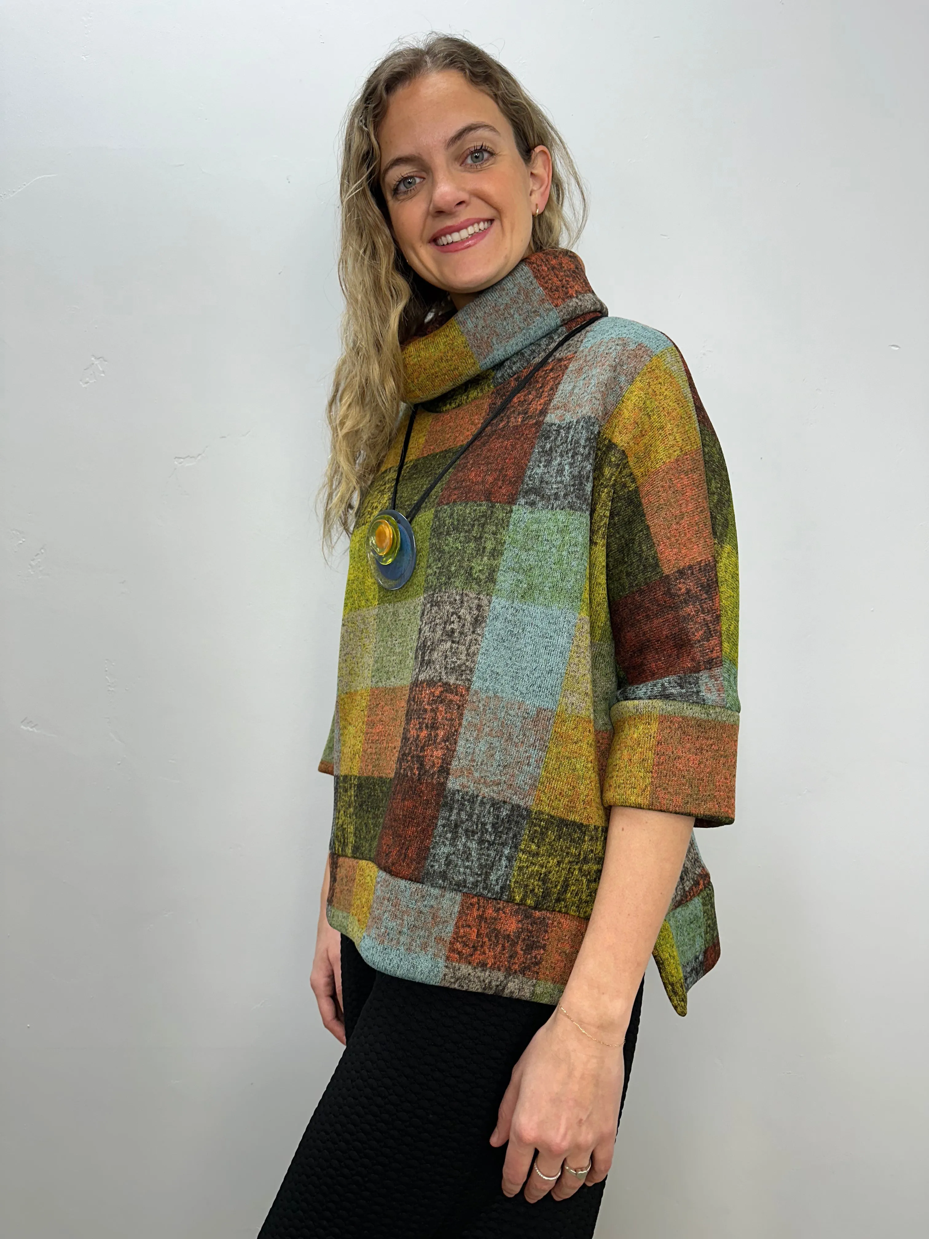 Prairie Fleece Plaid Roll Neck Top