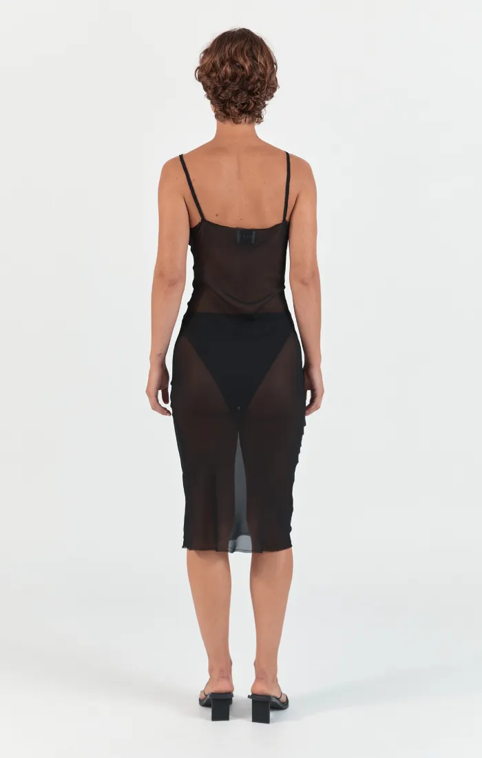 Raw Edge Slip Dress - Black