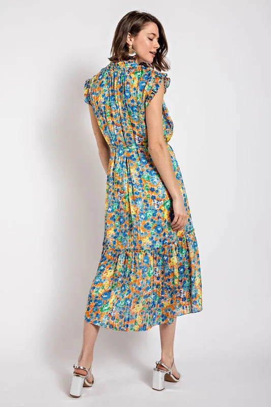 Remy Floral Print Lulex jacquard Woven Midi Dress
