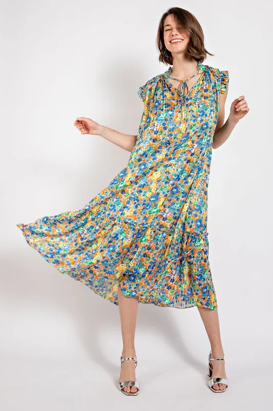 Remy Floral Print Lulex jacquard Woven Midi Dress