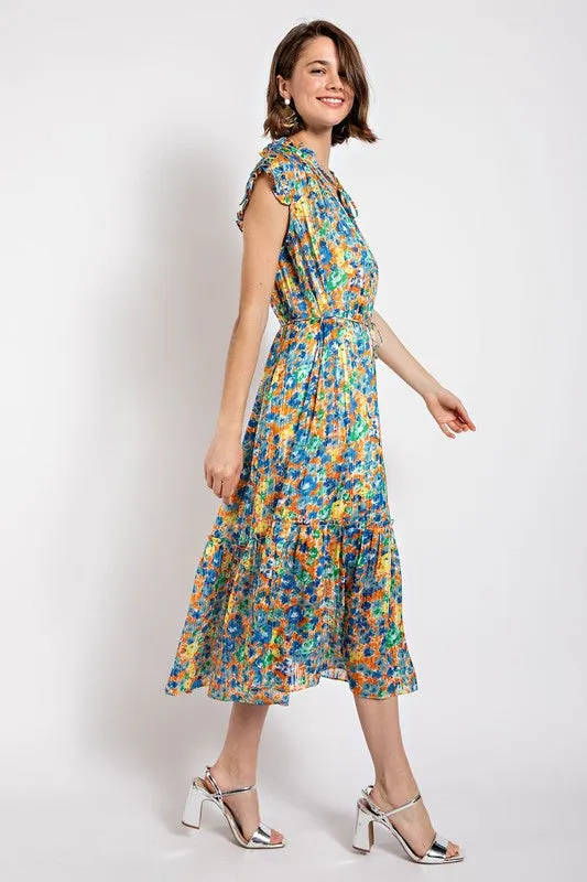 Remy Floral Print Lulex jacquard Woven Midi Dress