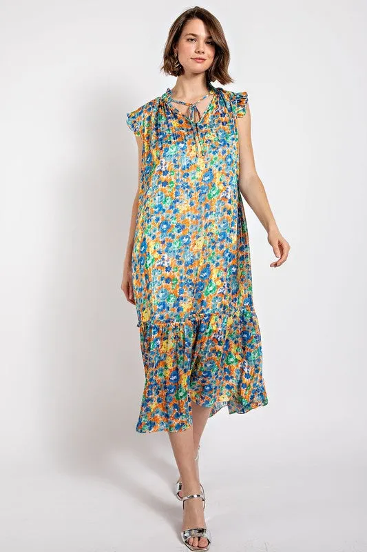 Remy Floral Print Lulex jacquard Woven Midi Dress