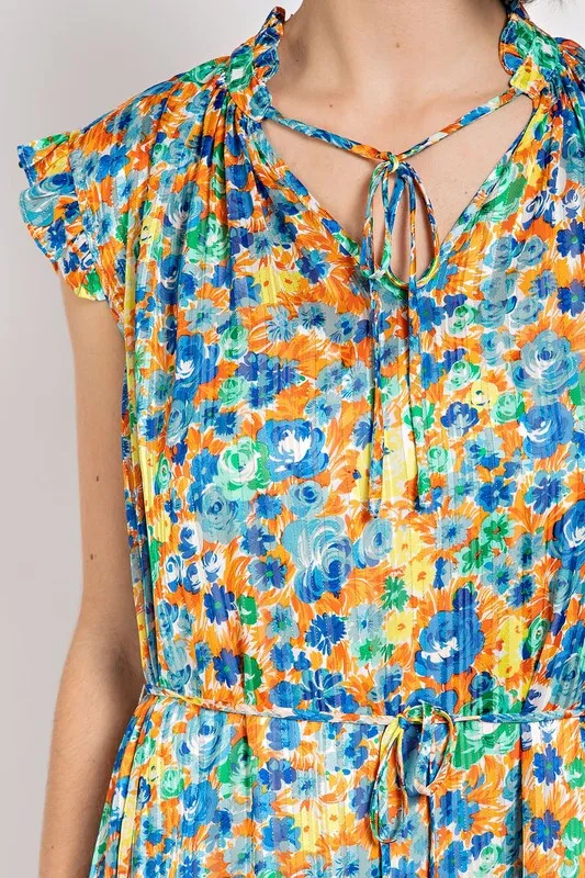 Remy Floral Print Lulex jacquard Woven Midi Dress