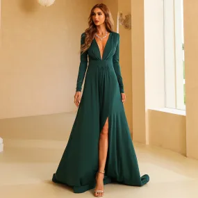 Retro French Slim Fit Split Formal Dress