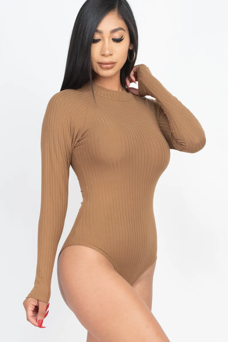 Ribbed Long Sleeve Mock Neck Bodysuit (CAPELLA)
