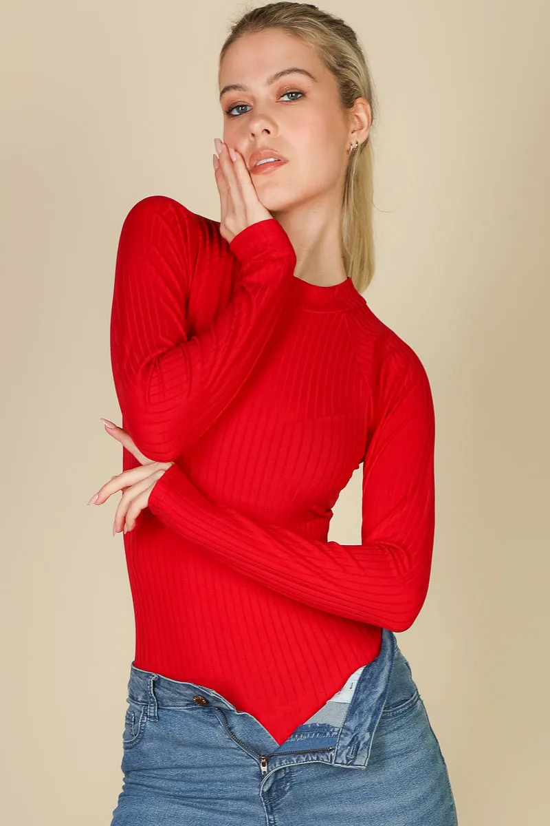 Ribbed Long Sleeve Mock Neck Bodysuit (CAPELLA)