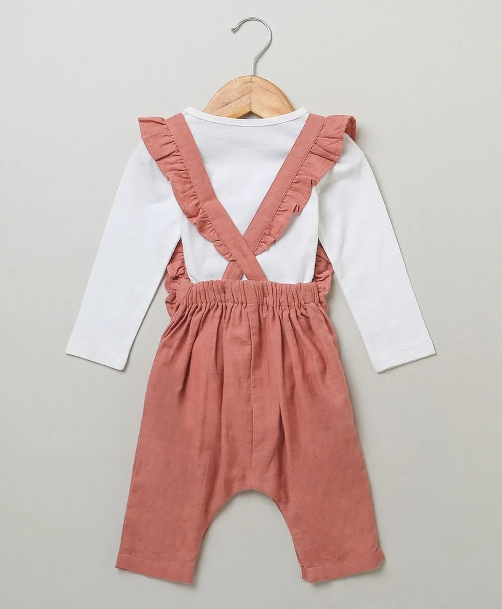 Rose Pink Dungaree with a White Body Suit