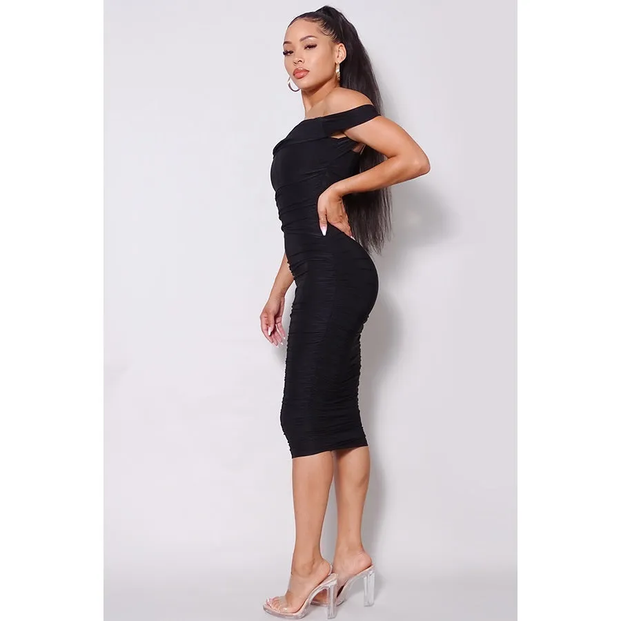 Ruched Slip Sleeve Midi dress