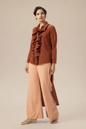 Rust Foxglove Ruffle High-Low Tunic