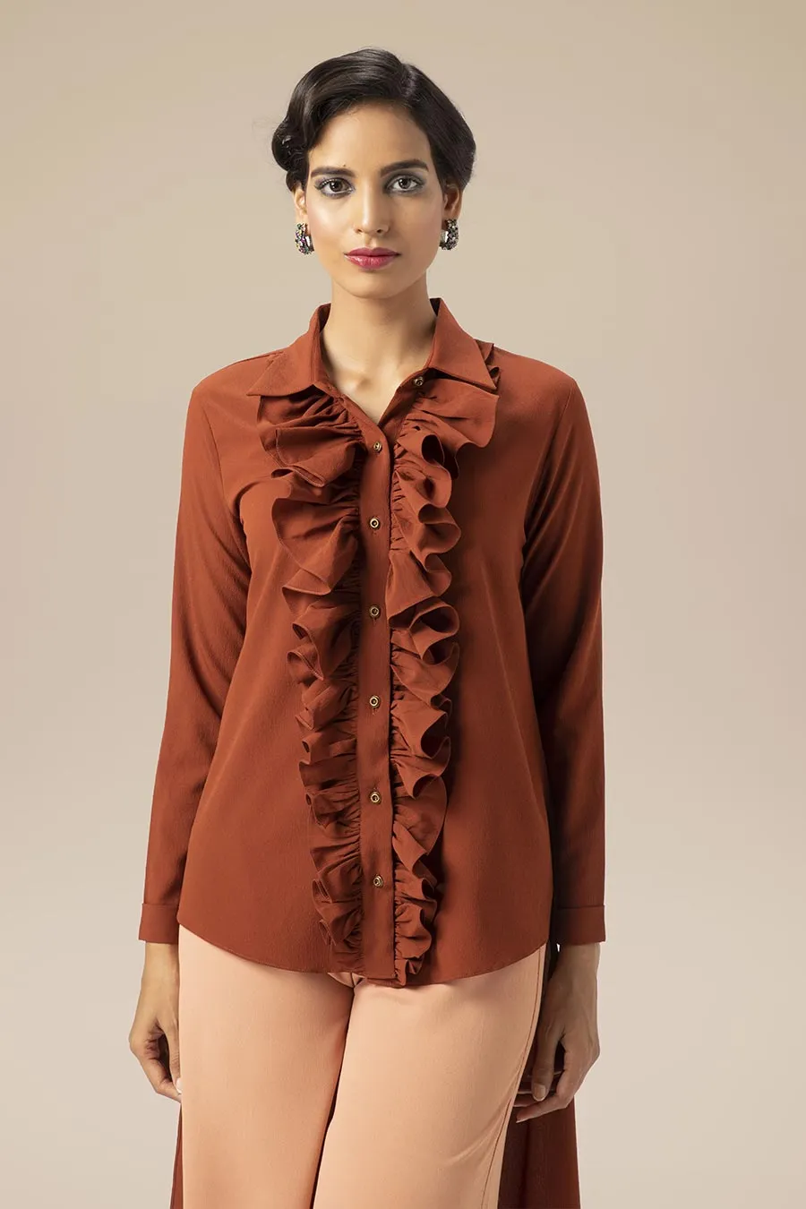 Rust Foxglove Ruffle High-Low Tunic