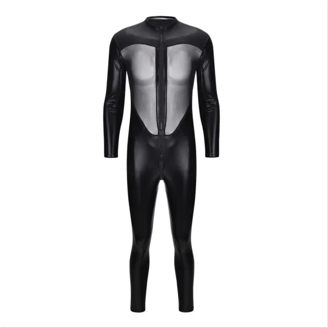 See Trough Decorated Leather Jumpsuits