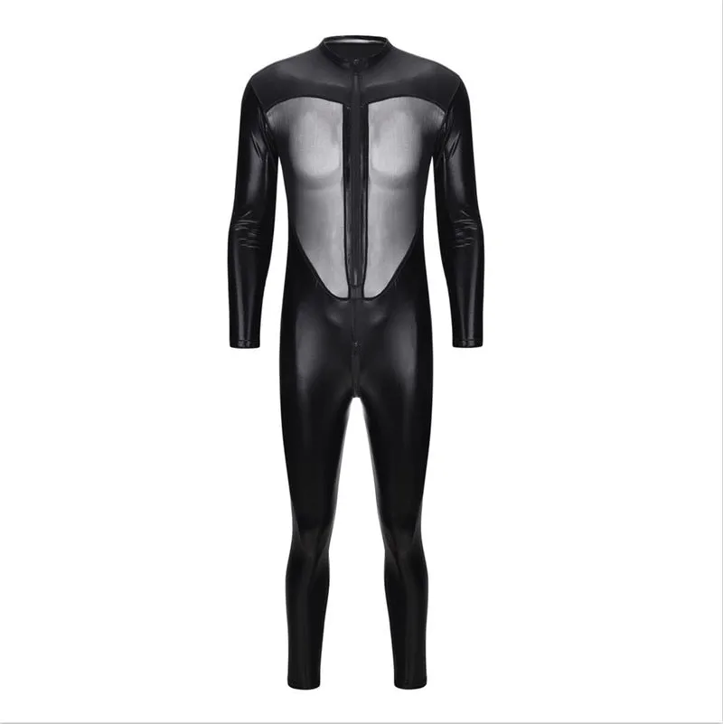 See Trough Decorated Leather Jumpsuits
