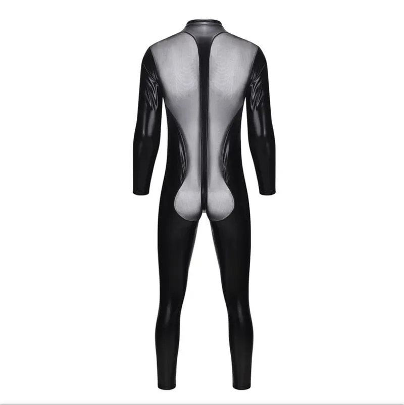 See Trough Decorated Leather Jumpsuits