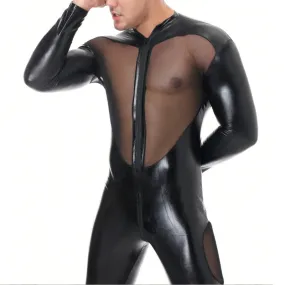 See Trough Decorated Leather Jumpsuits