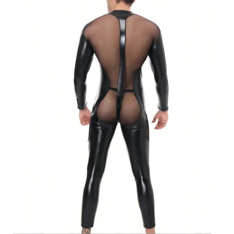 See Trough Decorated Leather Jumpsuits