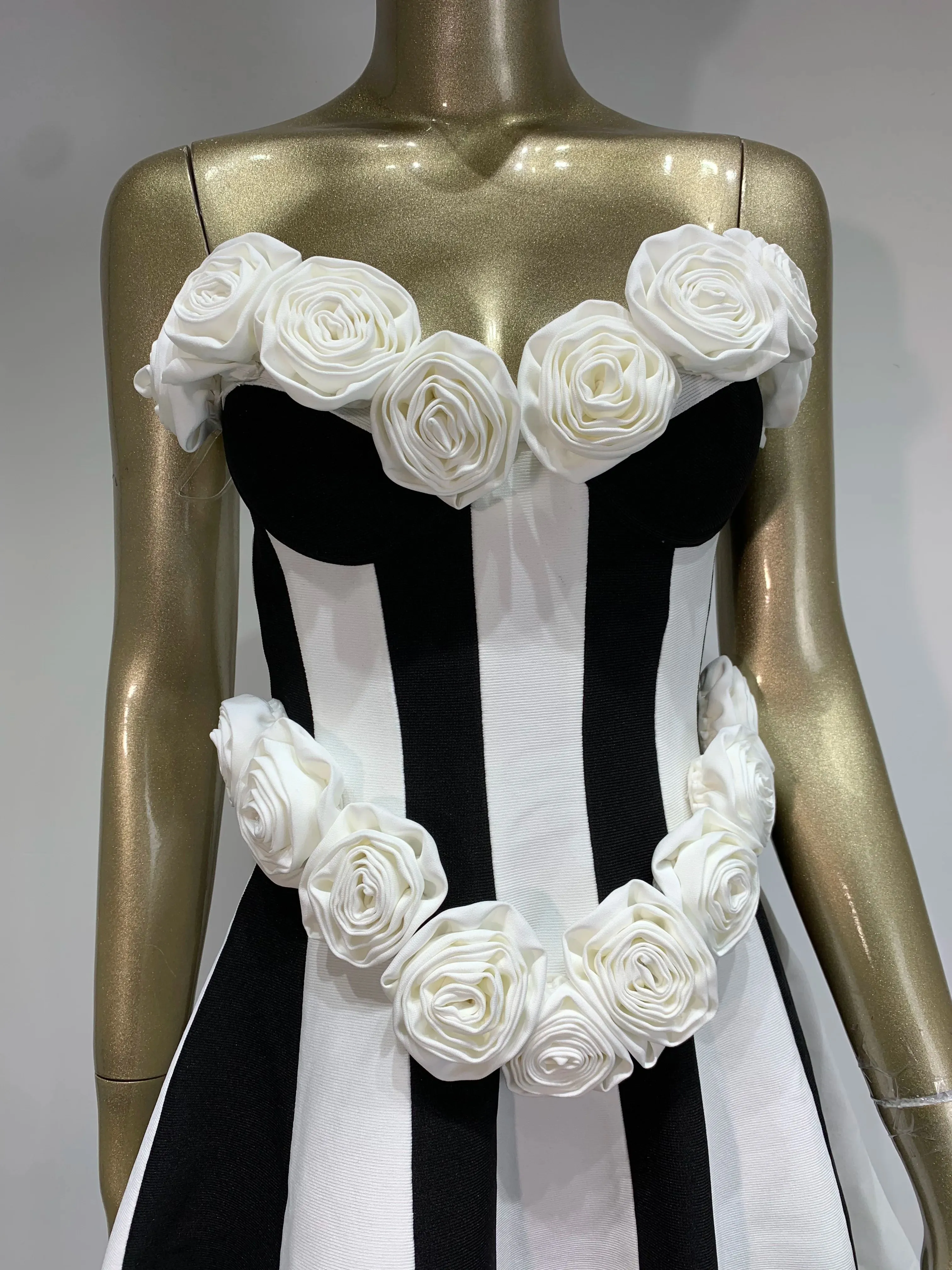 Sexy Black White Flower A Line Mini Evening Party Dress