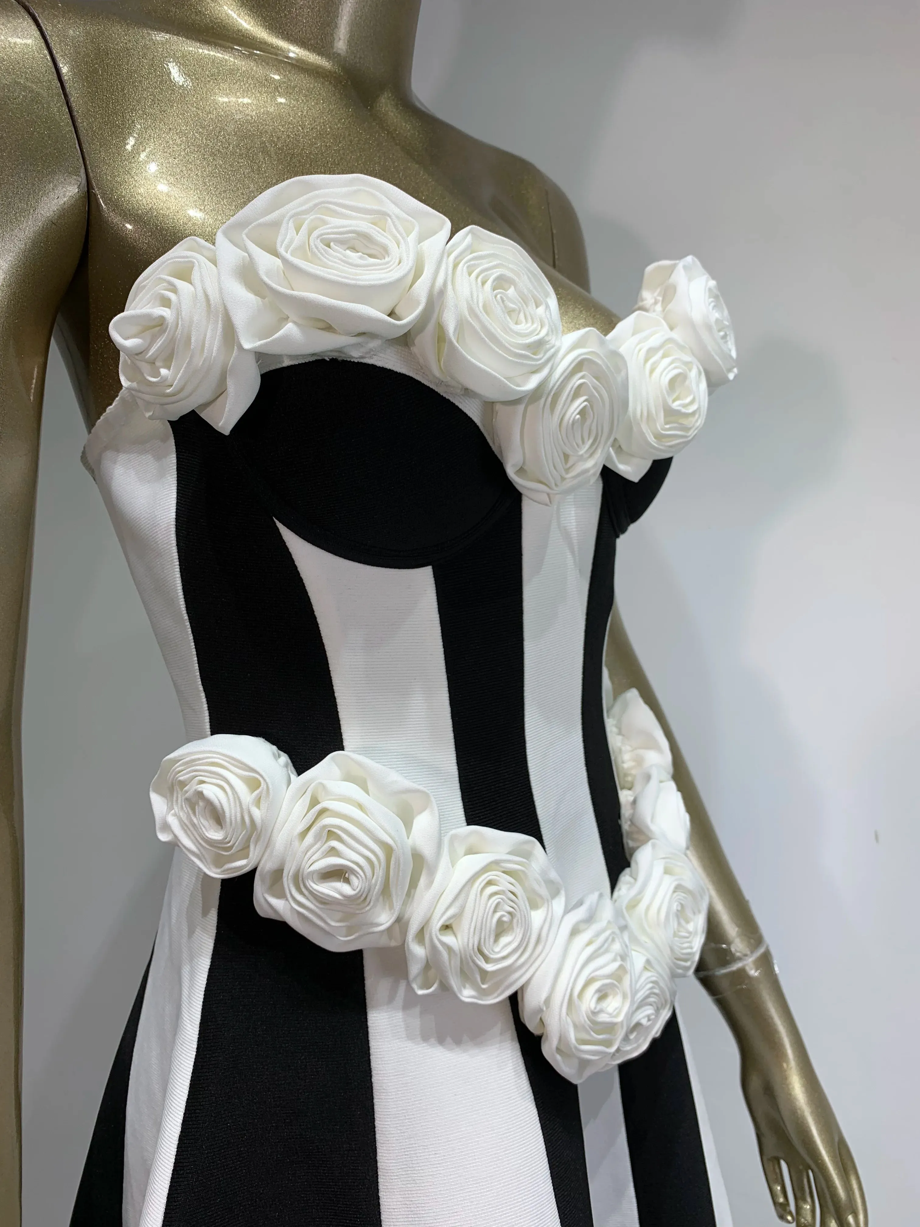 Sexy Black White Flower A Line Mini Evening Party Dress