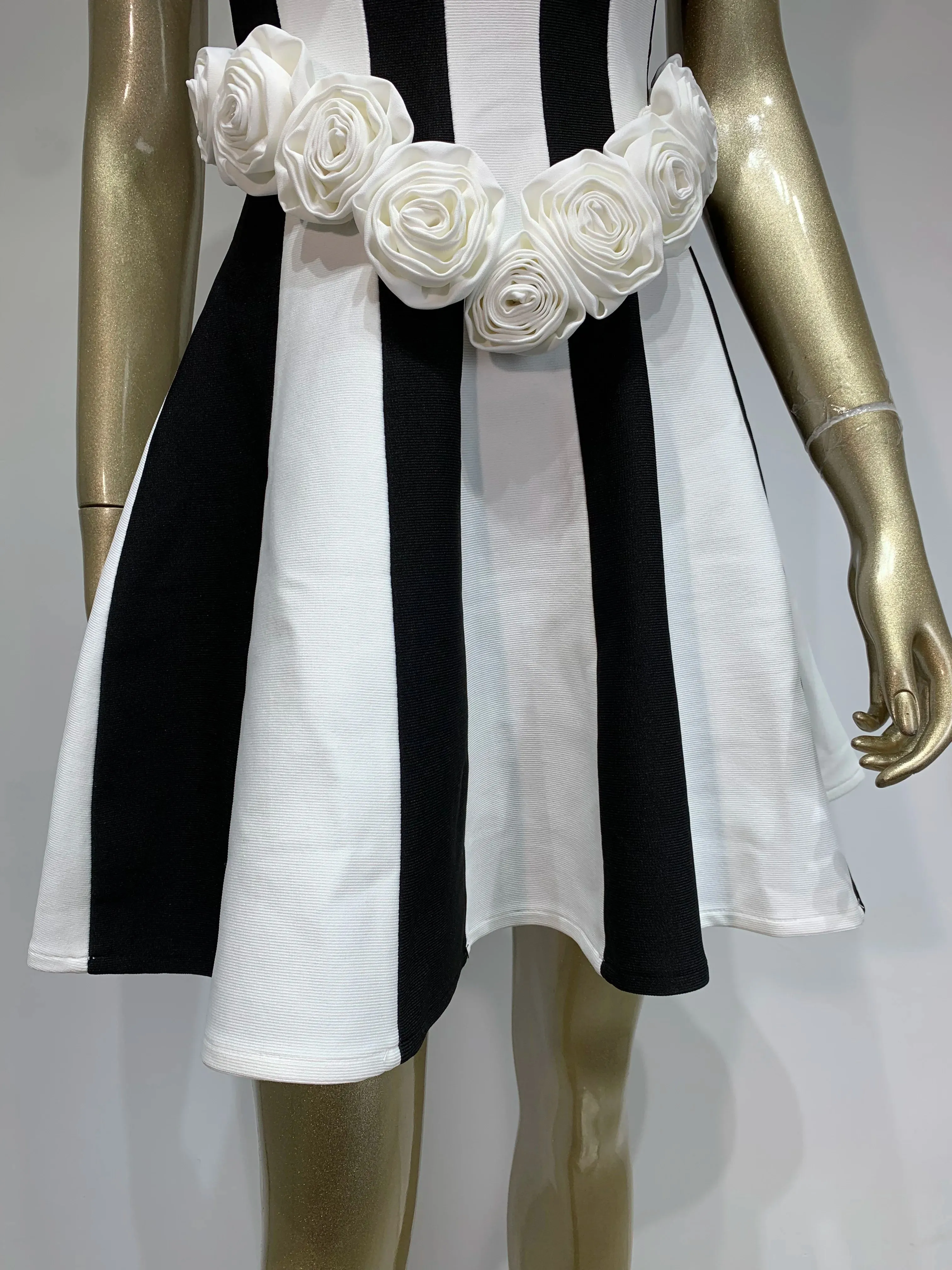 Sexy Black White Flower A Line Mini Evening Party Dress