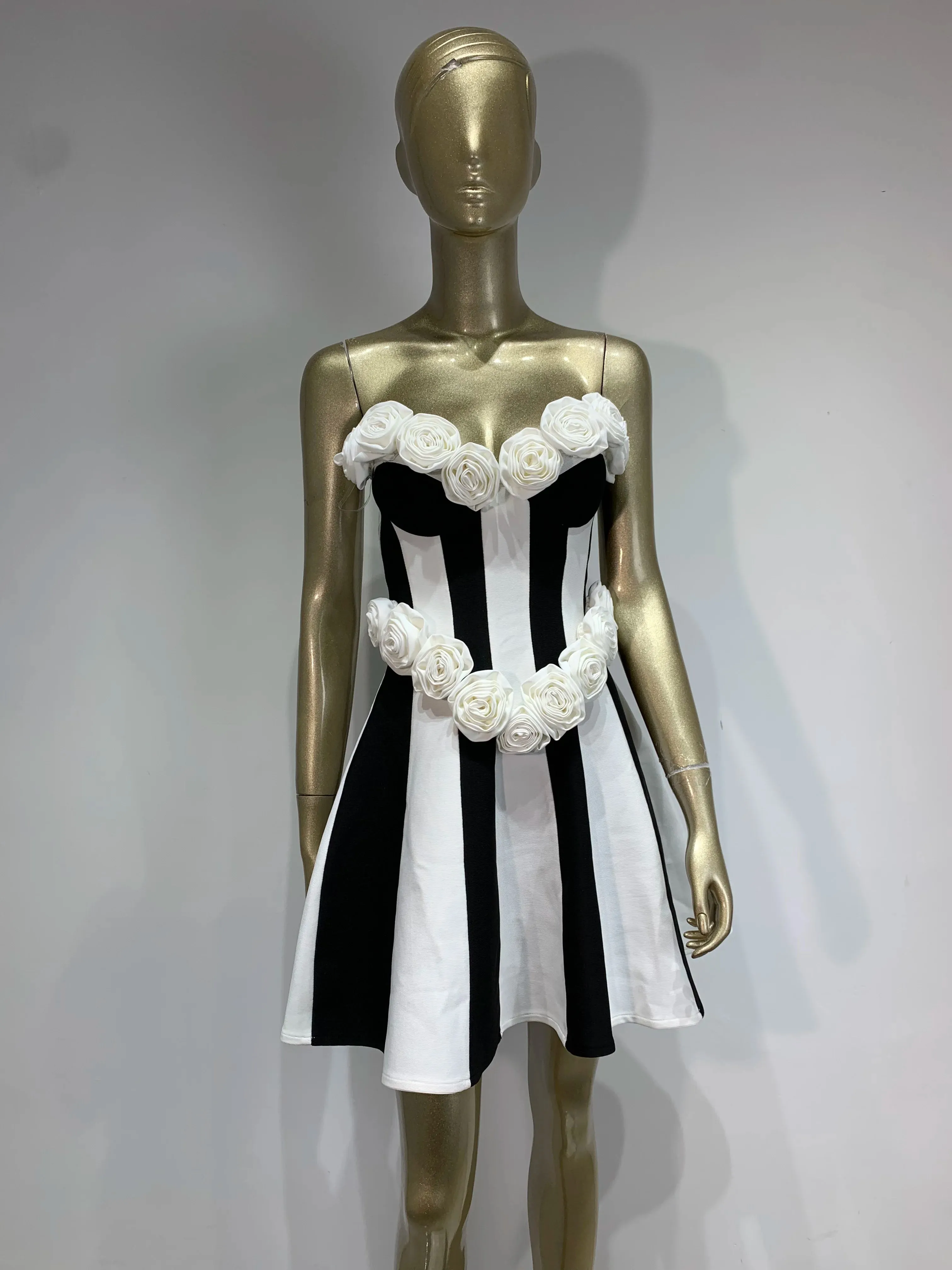 Sexy Black White Flower A Line Mini Evening Party Dress