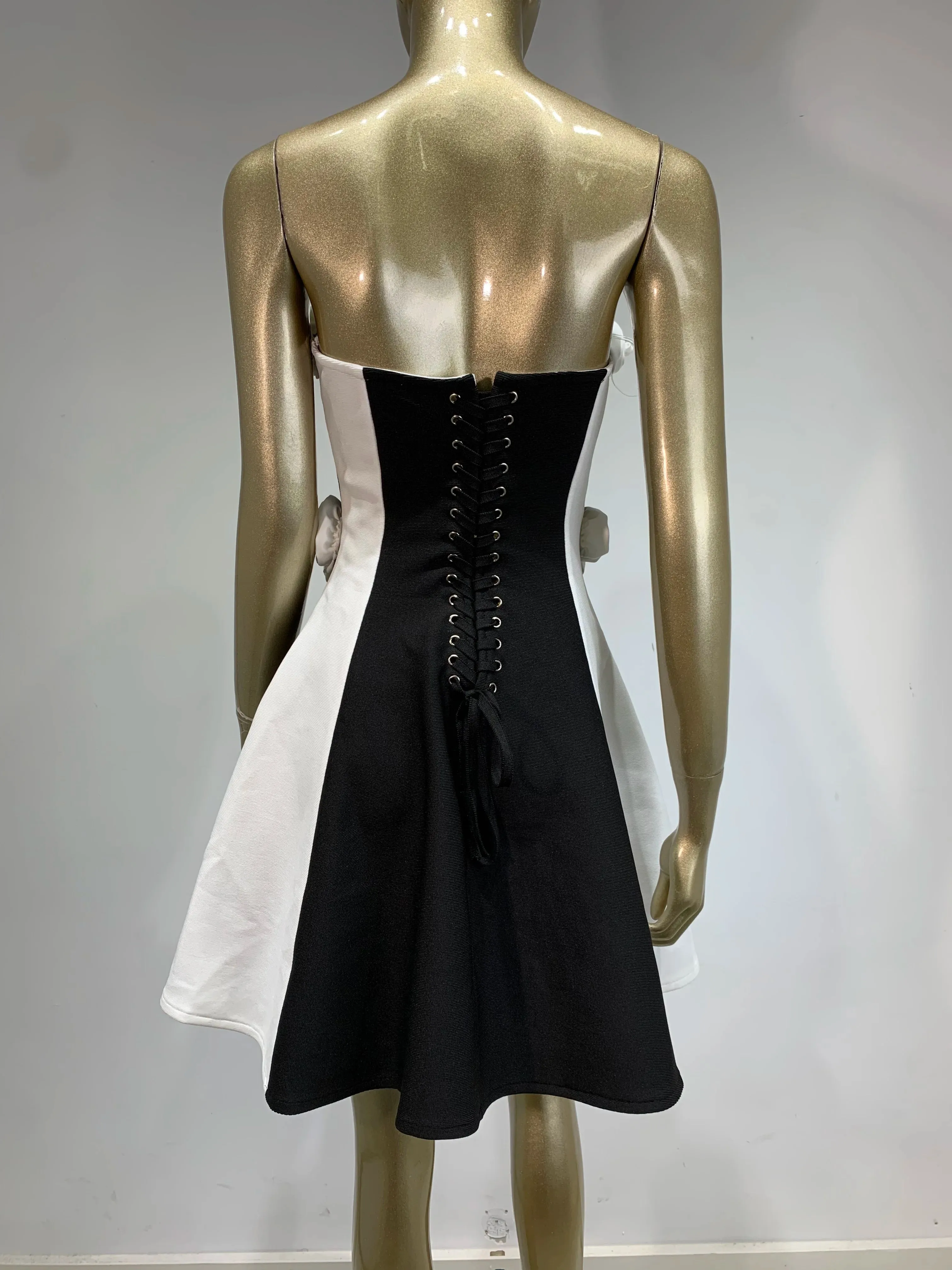 Sexy Black White Flower A Line Mini Evening Party Dress