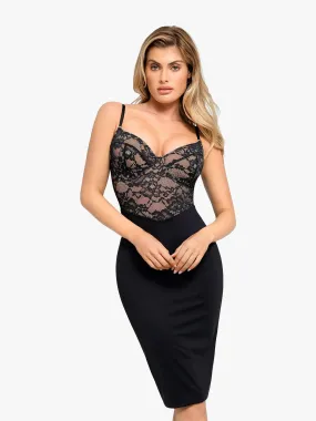 Shapewear Sculpting Lace Corset Midi Slip Dress