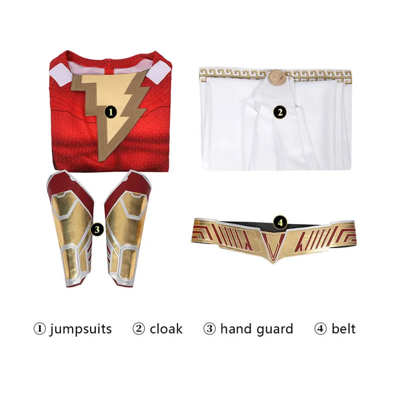 Shazam! Fury of the Gods Cosplay Suit Billy Batson Costume Superhero Zentai Bodysuit