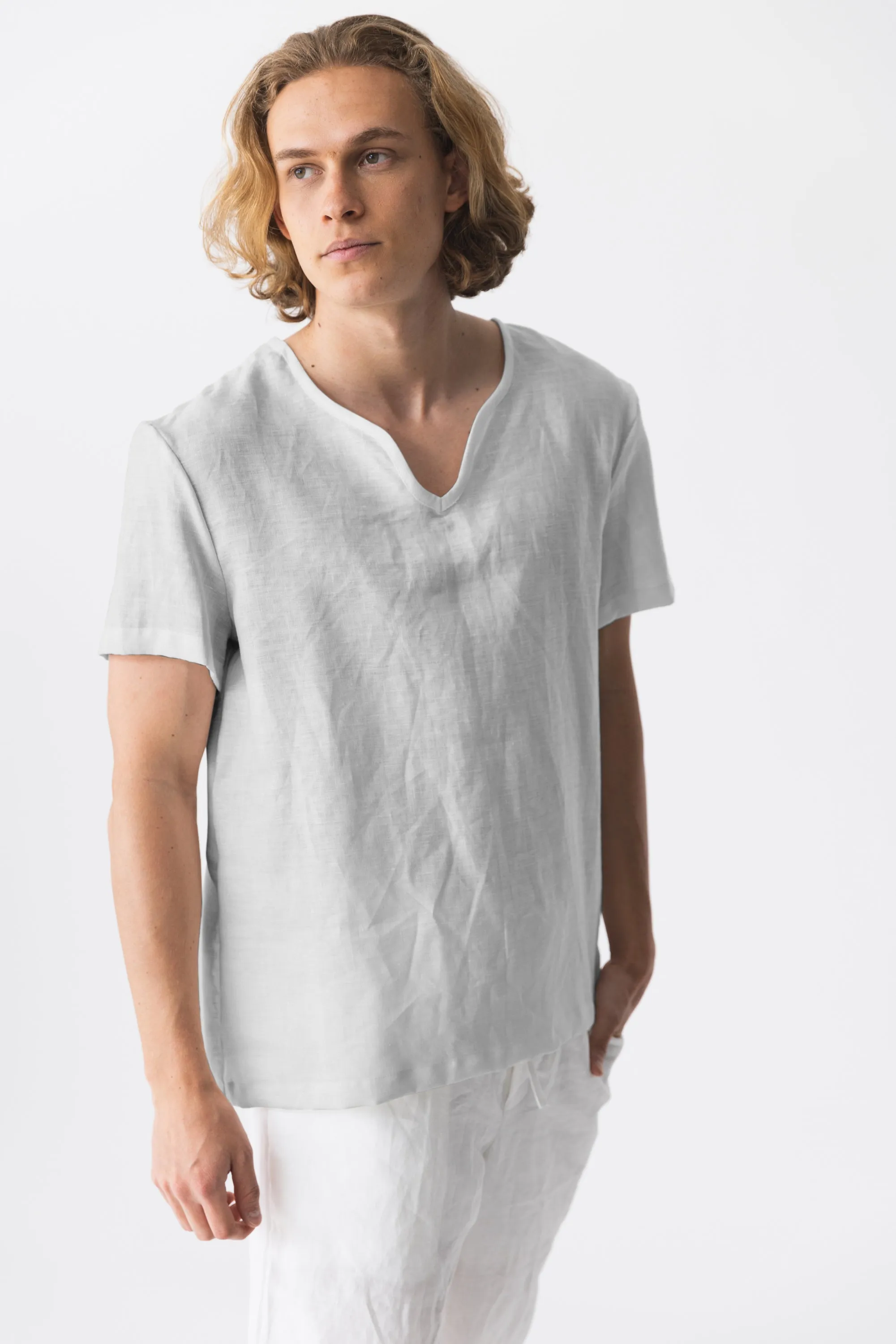 Short-sleeved linen tunic mineral grey - Marcelo