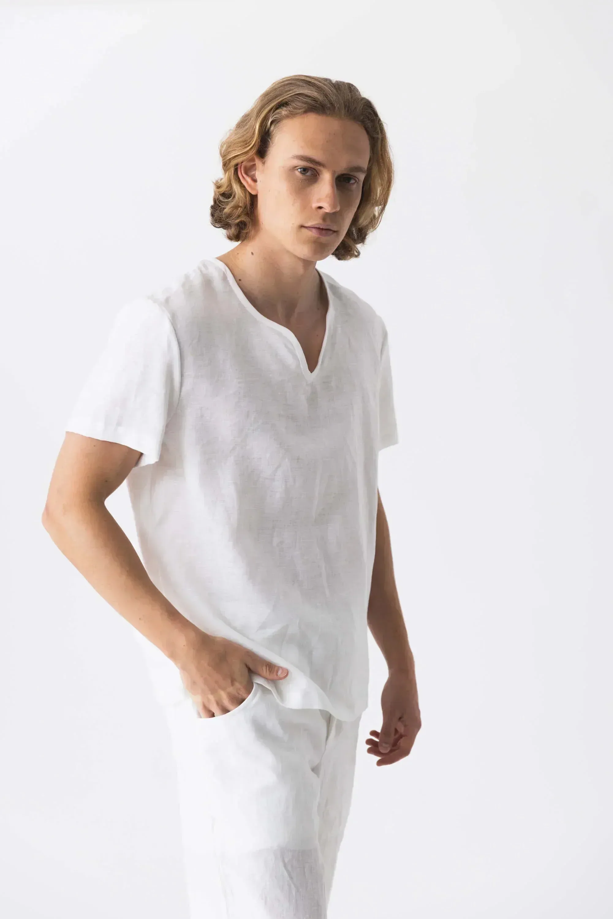 Short-sleeved linen tunic mineral grey - Marcelo