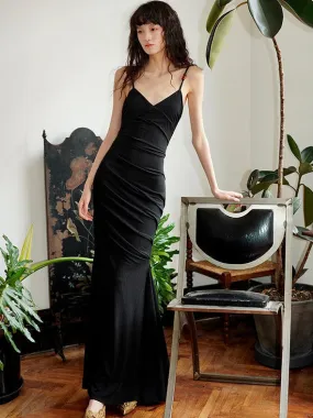 Slim Ruched Long Classic Slip Mermaid Dress