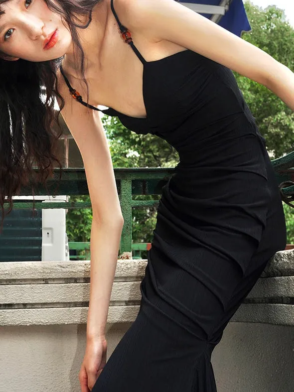Slim Ruched Long Classic Slip Mermaid Dress